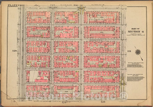 Historic 1927 Map - Plate 130, Part Of Section 6: [Bounded By E. 116Th Street, Secon - Vintage Wall Art