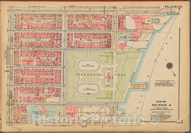 Historic 1927 Map - Plate 131, Part Of Section 6: [Bounded By E. 116Th Street, (Harl - Vintage Wall Art