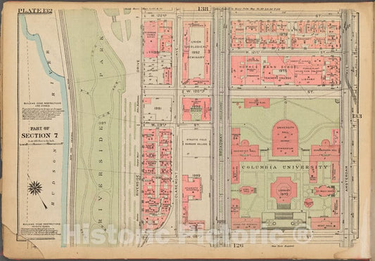Historic 1927 Map - Plate 132, Part Of Section 7: [Bounded By W. 122Nd Street, Amste - Vintage Wall Art