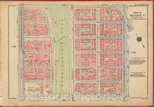 Historic 1927 Map - Plate 133, Part Of Section 7: [Bounded By W. 122Nd Street, Eight - Vintage Wall Art