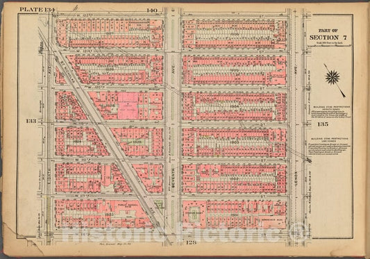 Historic 1927 Map - Plate 134, Part Of Section 7: [Bounded By W. 122Nd Street, Lenox - Vintage Wall Art