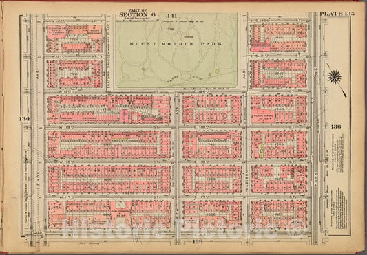 Historic 1927 Map - Plate 135, Part Of Section 6: [Bounded By W. 122Nd Street, Mount - Vintage Wall Art