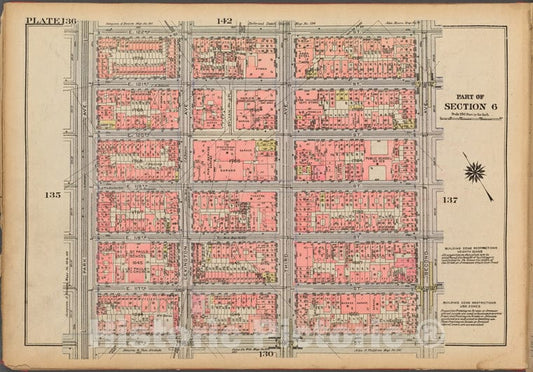 Historic 1927 Map - Plate 136, Part Of Section 6: [Bounded By E. 122Nd Street, Secon - Vintage Wall Art
