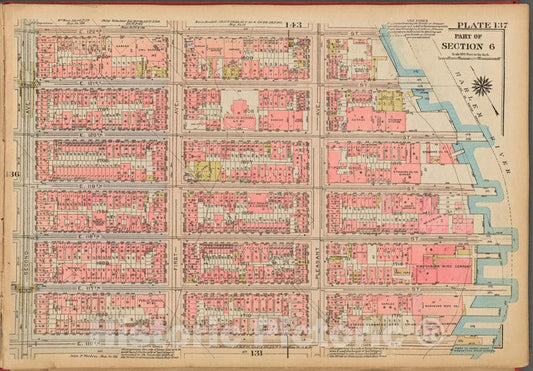 Historic 1927 Map - Plate 137, Part Of Section 6: [Bounded By E. 122Nd Street, (Harl - Vintage Wall Art