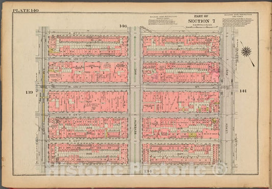 Historic 1927 Map - Plate 140, Part Of Section 7: [Bounded By W. 127Th Street, Lenox - Vintage Wall Art