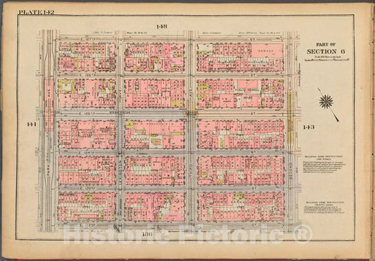 Historic 1927 Map - Plate 142, Part Of Section 6: [Bounded By E. 127Th Street, Secon - Vintage Wall Art