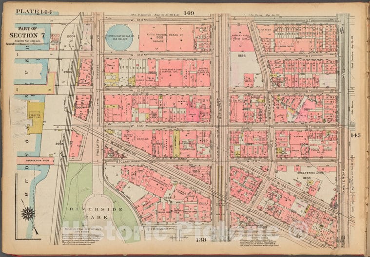 Historic 1927 Map - Plate 144, Part Of Section 7: [Bounded By W. 133Rd Street, Amste - Vintage Wall Art