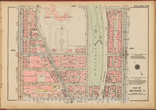 Historic 1927 Map - Plate 145, Part Of Section 7: [Bounded By W. 133Rd Street, Eight - Vintage Wall Art