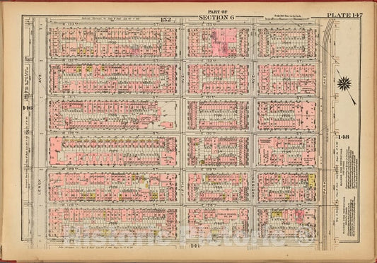 Historic 1927 Map - Plate 147, Part Of Section 6: [Bounded By W. 133Rd Street, E. 13 - Vintage Wall Art