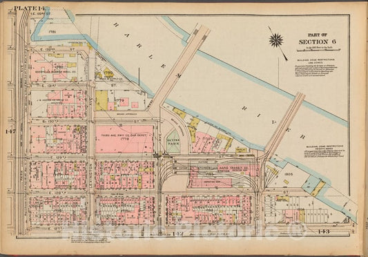 Historic 1927 Map - Plate 148, Part Of Section 6: [Bounded By E. 133Rd Street, Harle - Vintage Wall Art