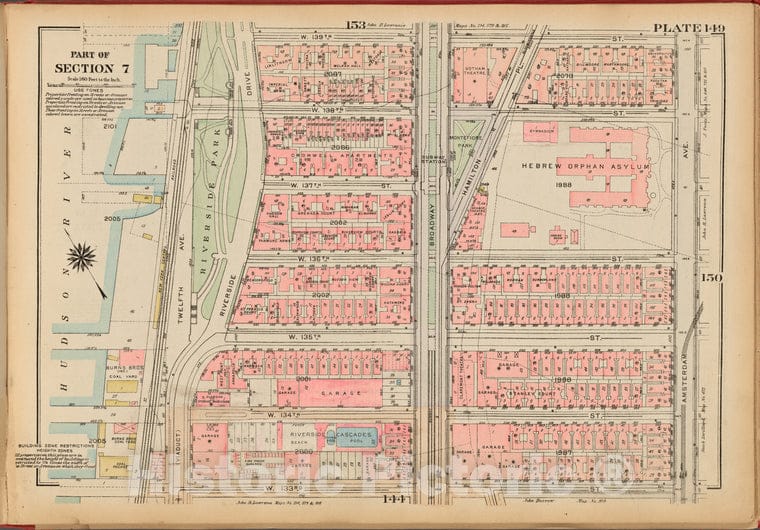 Historic 1927 Map - Plate 149, Part Of Section 7: [Bounded By W. 139Th Street, Amste - Vintage Wall Art