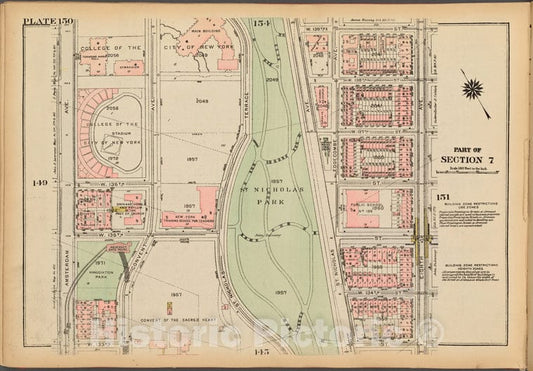 Historic 1927 Map - Plate 150, Part Of Section 7: [Bounded By (College Of The City O - Vintage Wall Art