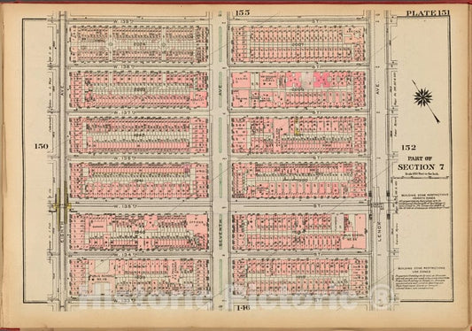 Historic 1927 Map - Plate 151, Part Of Section 7: [Bounded By W. 139Th Street, Lenox - Vintage Wall Art