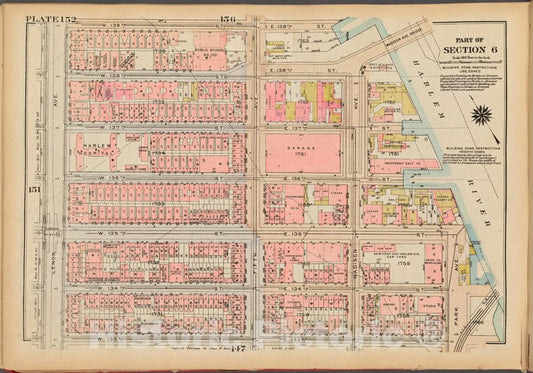 Historic 1927 Map - Plate 152, Part Of Section 6: [Bounded By W. 139Th Street, E. 13 - Vintage Wall Art