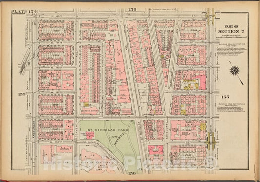 Historic 1927 Map - Plate 154, Part Of Section 7: [Bounded By W. 145Th Street, Eight - Vintage Wall Art