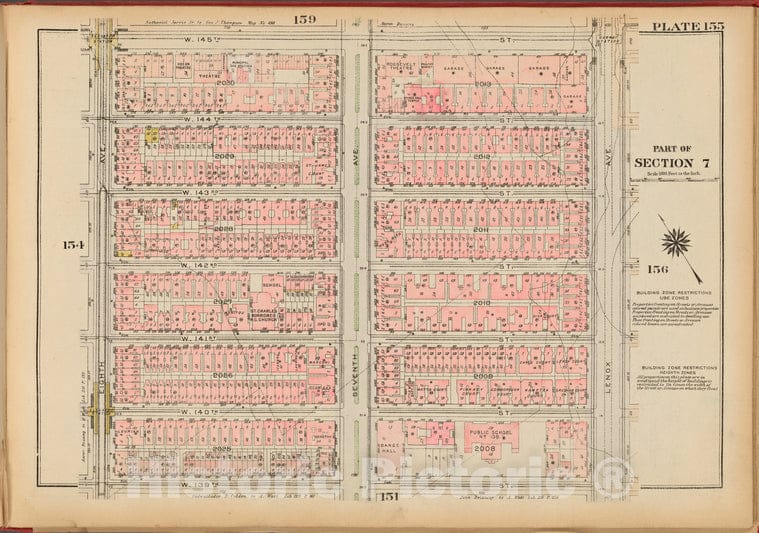 Historic 1927 Map - Plate 155, Part Of Section 7: [Bounded By W. 145Th Street, Lenox - Vintage Wall Art