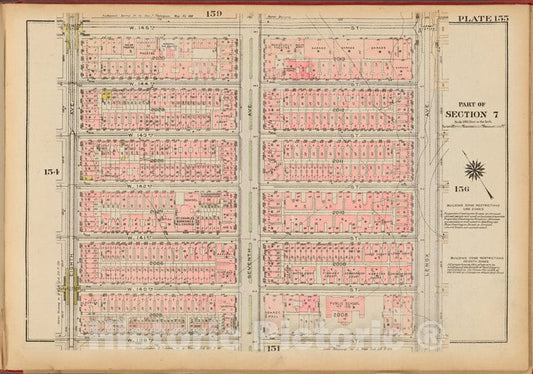 Historic 1927 Map - Plate 155, Part Of Section 7: [Bounded By W. 145Th Street, Lenox - Vintage Wall Art