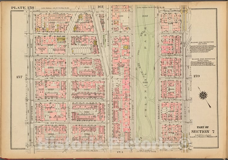Historic 1927 Map - Plate 158, Part Of Section 7: [Bounded By W. 151St Street, Eight - Vintage Wall Art