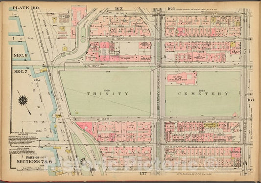 Historic 1927 Map - Plate 160, Part Of Sections 7 & 8: [Bounded By W. 157Th Street, Vintage Wall Art