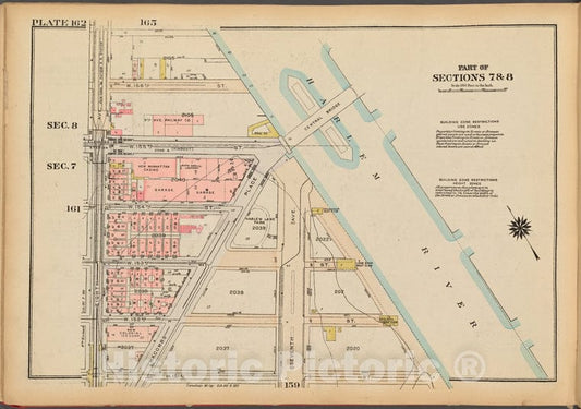 Historic 1927 Map - Plate 162, Part Of Sections 7 & 8: [Bounded By W. 156Th Street, Vintage Wall Art