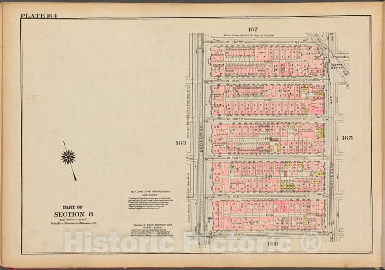 Historic 1927 Map - Plate 164, Part Of Section 8: [Bounded By W. 162Nd Street, St. N - Vintage Wall Art