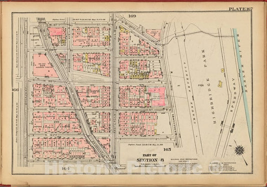 Historic 1927 Map - Plate 167, Part Of Section 8: [Bounded By W. 167Th Street, (Crot - Vintage Wall Art