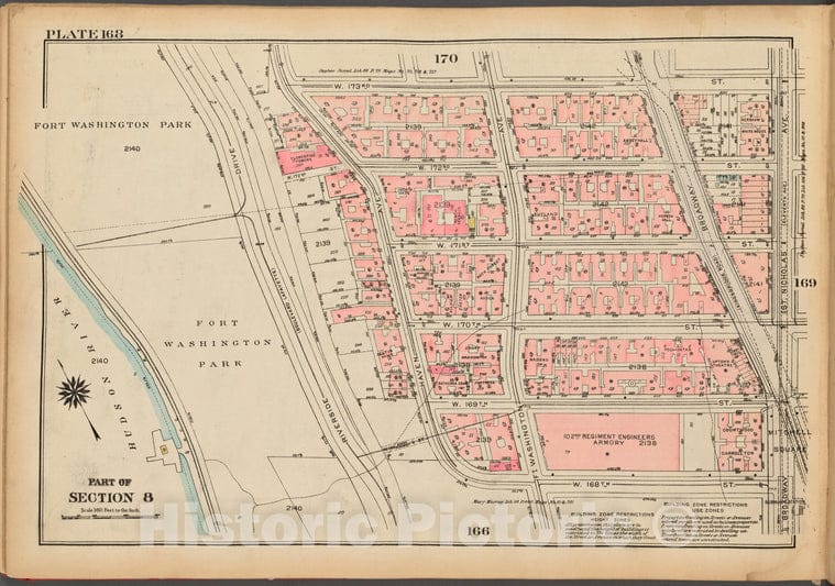 Historic 1927 Map - Plate 168, Part Of Section 8: [Bounded By W. 173Rd Street, St. N - Vintage Wall Art