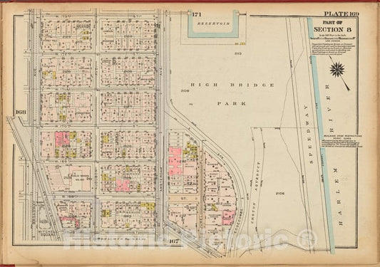 Historic 1927 Map - Plate 169, Part Of Section 8: [Bounded By W. 173Rd Street, (High - Vintage Wall Art