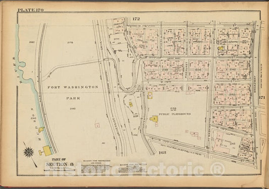 Historic 1927 Map - Plate 170, Part Of Section 8: [Bounded By W. 178Th Street, Broad - Vintage Wall Art
