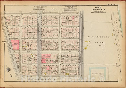 Historic 1927 Map - Plate 171, Part Of Section 8: [Bounded By W. 178Th Street, (High - Vintage Wall Art