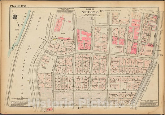 Historic 1927 Map - Plate 172, Part Of Section 8: [Bounded By W. 181St Street, Benne - Vintage Wall Art