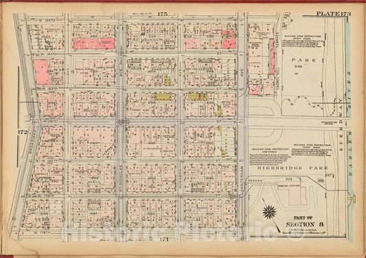 Historic 1927 Map - Plate 173, Part Of Section 8: [Bounded By W. 184Th Street, Laure - Vintage Wall Art