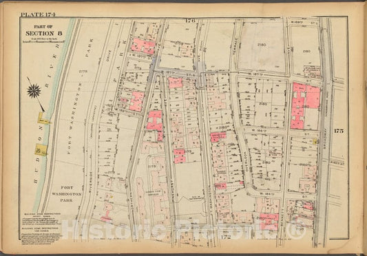 Historic 1927 Map - Plate 174, Part Of Section 8: [Bounded By W. 187Th Street, Benne - Vintage Wall Art