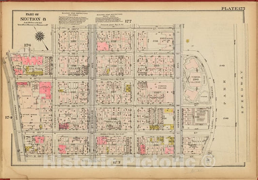 Historic 1927 Map - Plate 175, Part Of Section 8: [Bounded By W. 189Th Street, Amste - Vintage Wall Art