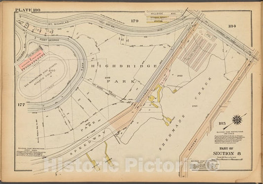 Historic 1927 Map - Plate 180, Part Of Section 8: [Bounded By St. Nicholas Avenue, N - Vintage Wall Art