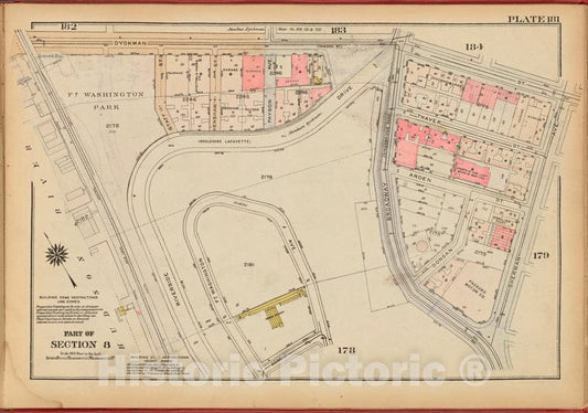 Historic 1927 Map - Plate 181, Part Of Section 8: [Bounded By Dyckman Street, Sherma - Vintage Wall Art
