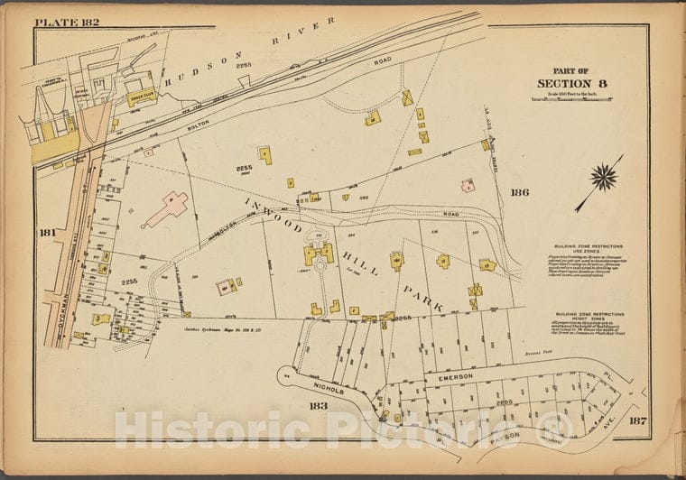 Historic 1927 Map - Plate 182, Part Of Section 8: [Inwood Hill Park, Bounded By (Hud - Vintage Wall Art