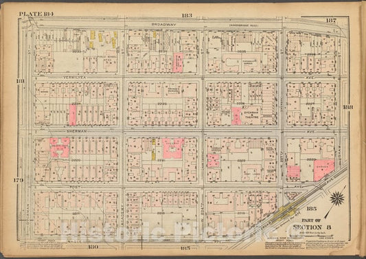 Historic 1927 Map - Plate 184, Part Of Section 8: [Bounded By Broadway, Isham Street - Vintage Wall Art