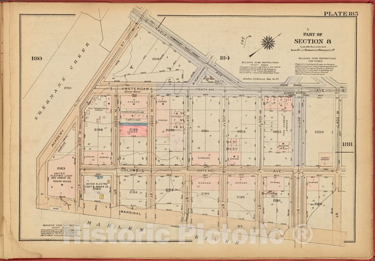 Historic 1927 Map - Plate 185, Part Of Section 8: [Bounded By Nagle Avenue, Amsterda - Vintage Wall Art