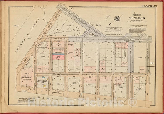 Historic 1927 Map - Plate 185, Part Of Section 8: [Bounded By Nagle Avenue, Amsterda - Vintage Wall Art