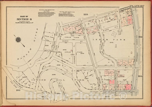Historic 1927 Map - Plate 187, Part Of Section 8: [Bounded By W. 215Th Street, Broad - Vintage Wall Art