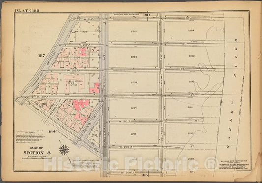Historic 1927 Map - Plate 188, Part Of Section 8: [Bounded By W. 214Th Street, (Harl - Vintage Wall Art