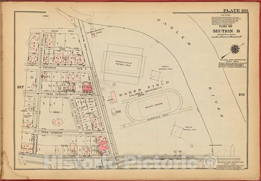 Historic 1927 Map - Plate 189, Part Of Section 8: [Bounded By Indian Road, (Harlem R - Vintage Wall Art