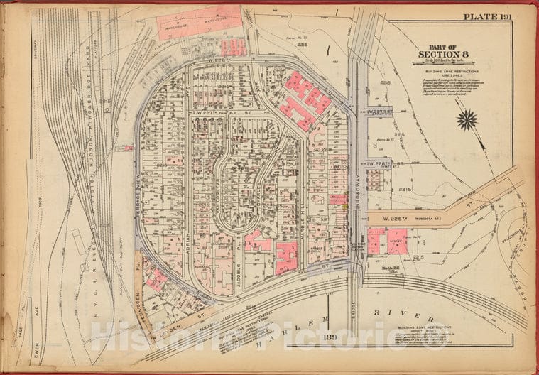 Historic 1927 Map - Plate 191, Part Of Section 8: [Bounded By W. 228Th Street, Broad - Vintage Wall Art
