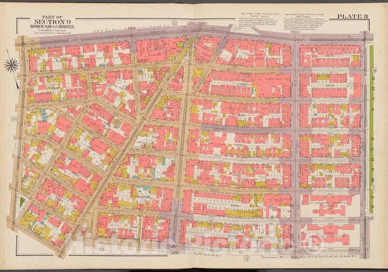 Historic 1942 Map - Double Page Plate No. 8, Part Of Section 9, Borough Of The Bronx - Vintage Wall Art