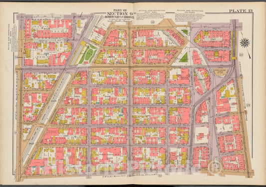 Historic 1942 Map - Double Page Plate No. 13, Part Of Section 9, Borough Of The Bron - Vintage Wall Art