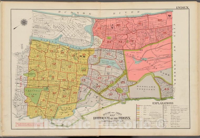 Historic 1938 Map - Outline And Index Map, Borough Of The Bronx. North Of 172Nd Stre - Vintage Wall Art