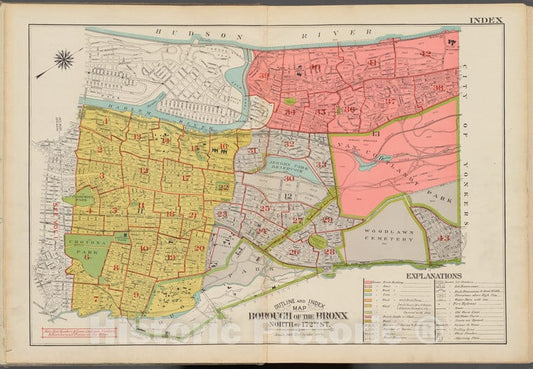 Historic 1938 Map - Outline And Index Map, Borough Of The Bronx. North Of 172Nd Stre - Vintage Wall Art