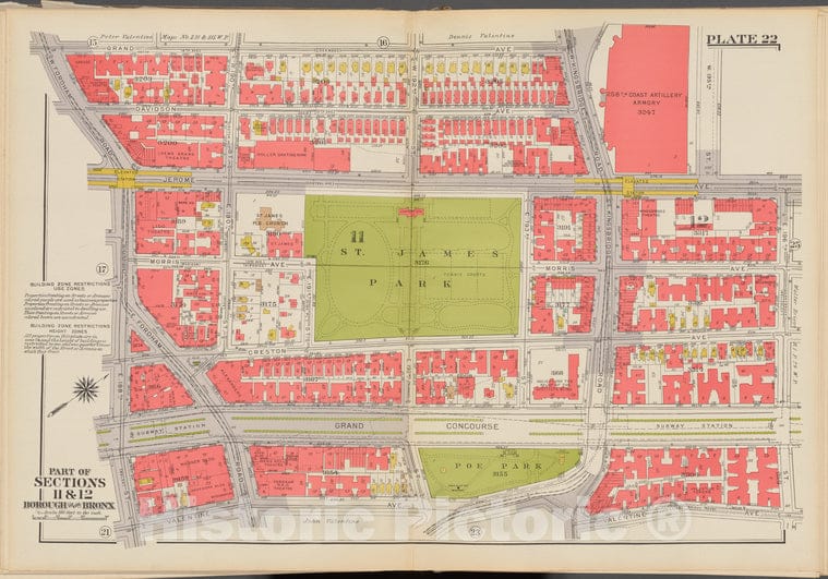 Historic 1938 Map - Double Page Plate No. 22, Part Of Sections 11 & 12, Borough Of T - Vintage Wall Art