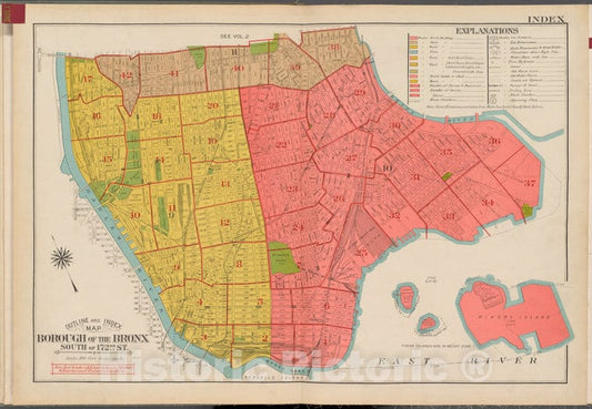 Historic 1942 Map - Outline And Index Map, Borough Of The Bronx. South Of 172Nd Stre - Vintage Wall Art, V2